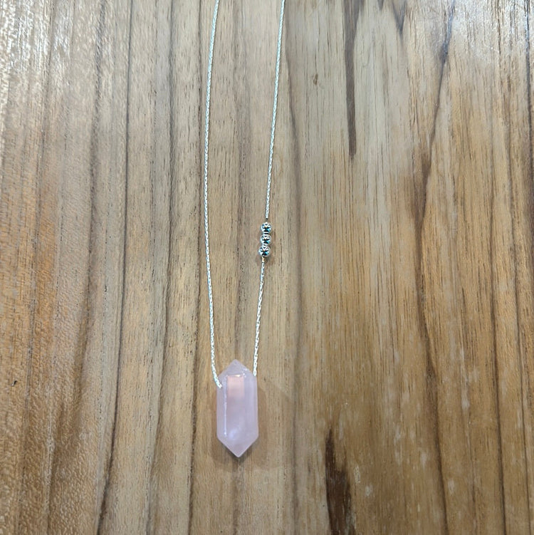 Rose Quartz 3 Bead Crystal Necklace