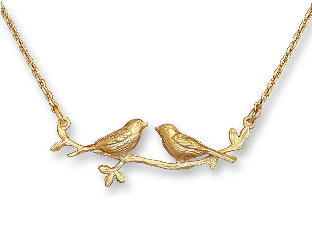 Birds on Branch - Gold Necklace