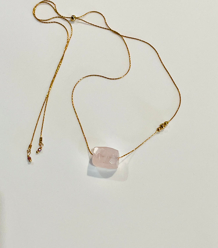 Rose Quartz Cube Crystal Necklace