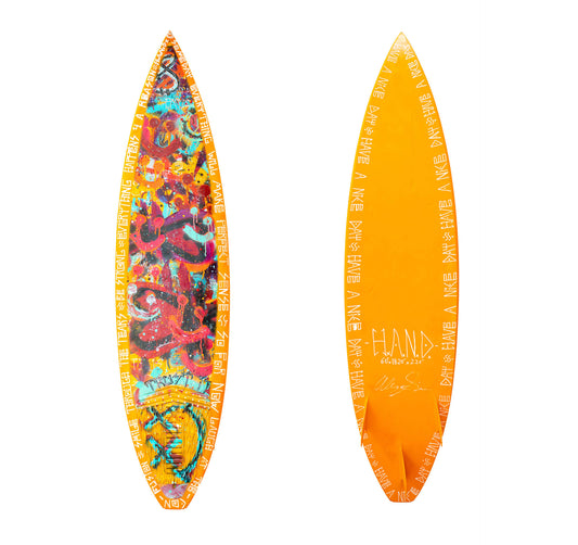 "Trust the Process" Orange Painted Surfboard