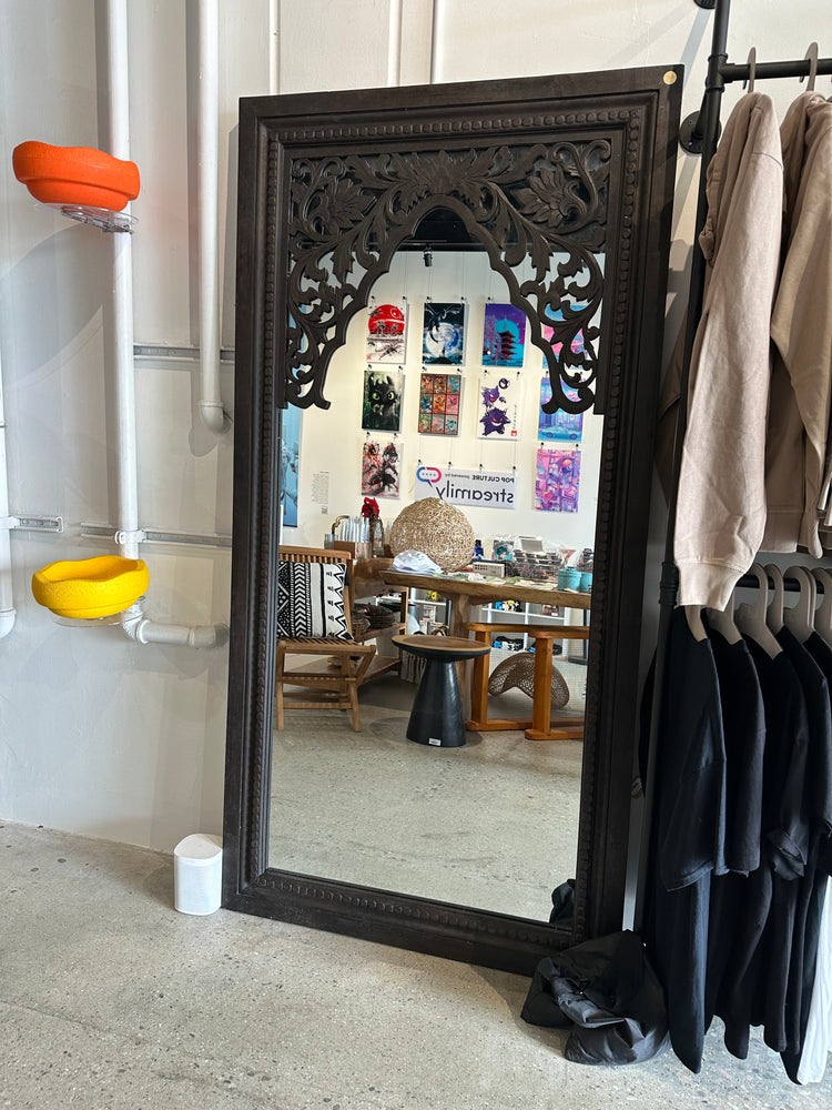 Mirror with Black Wood Carving