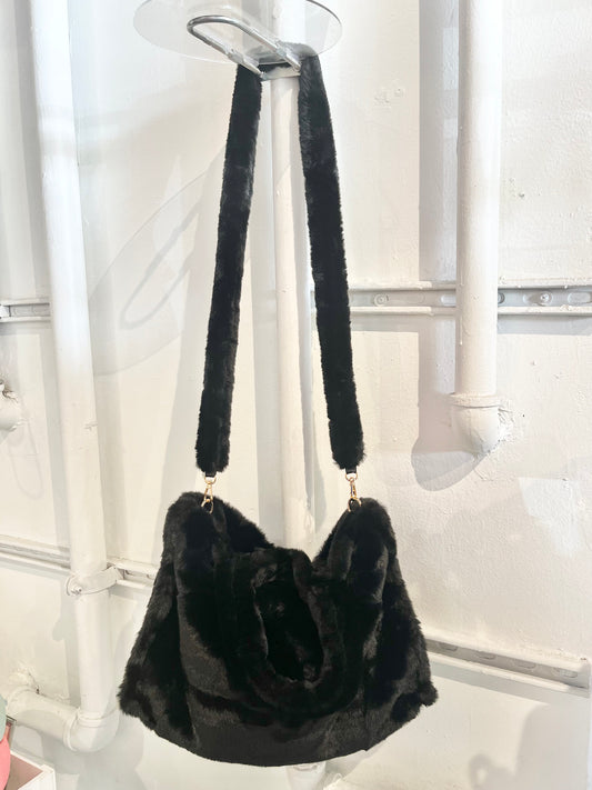 Black Fur Crossbody Handbag