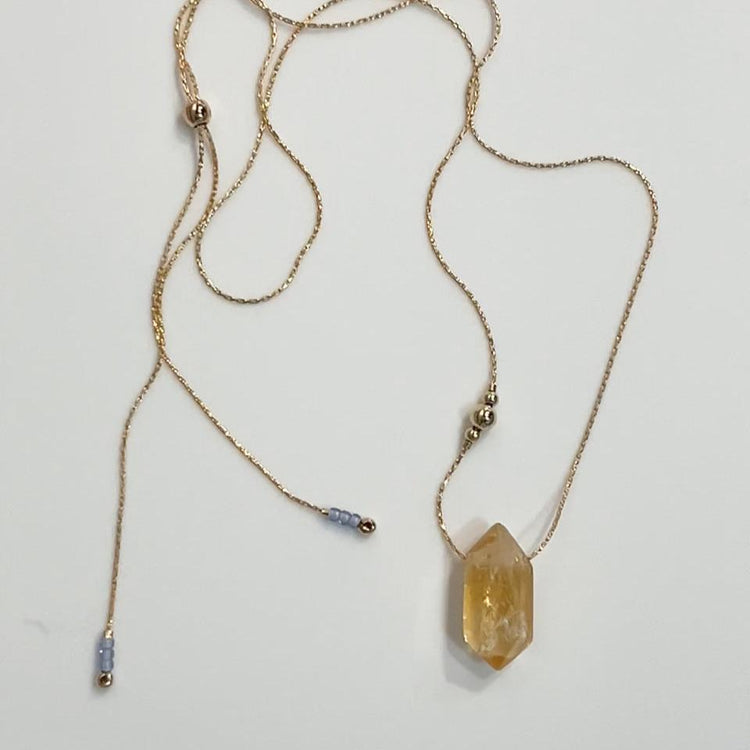 CITRINE Small Point 3 Bead Necklace