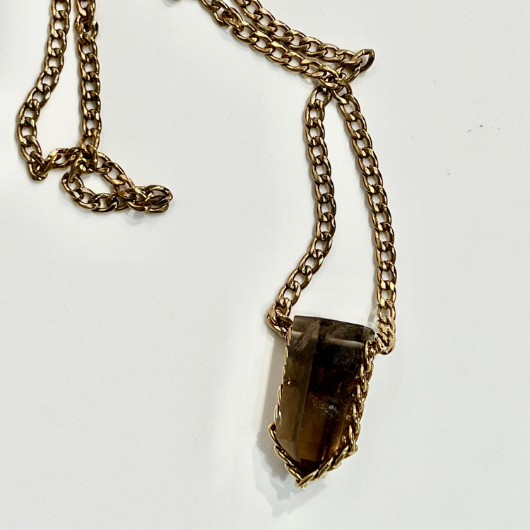 Smokey Quartz with Gold curb chain