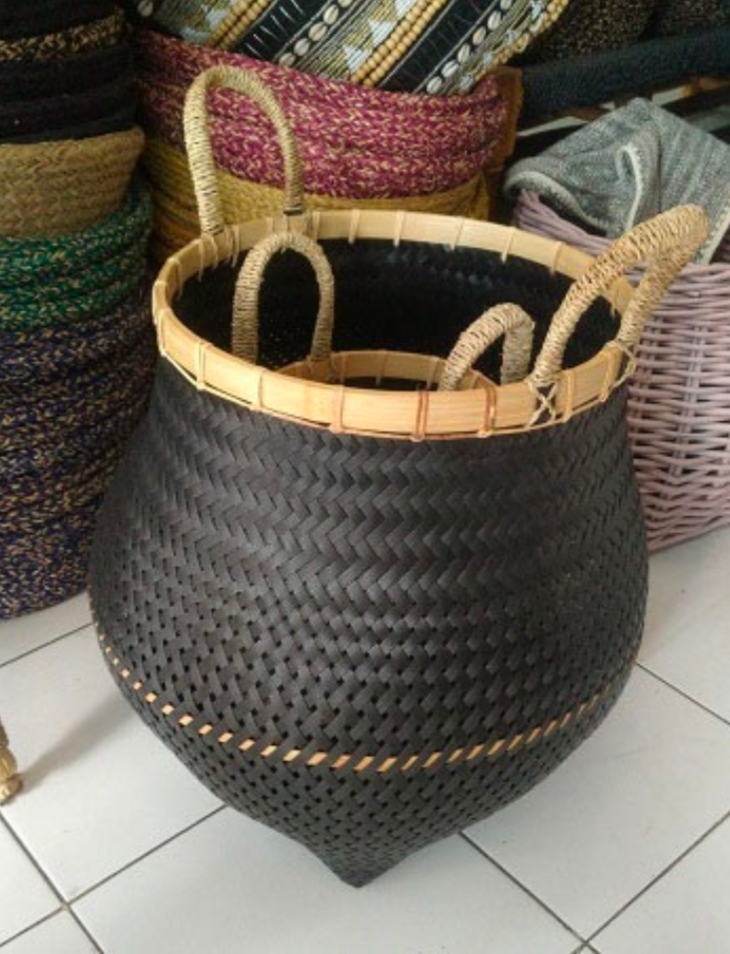 Grey Teardrop Basket with Bamboo Trim Set of 2