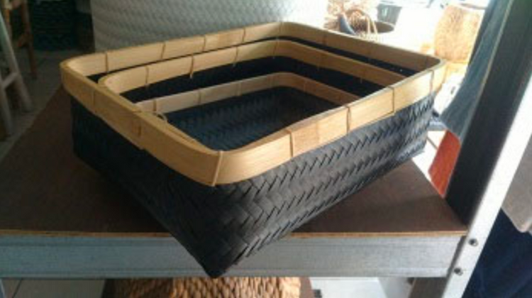 Grey Trays with Bamboo Trim Set of 3
