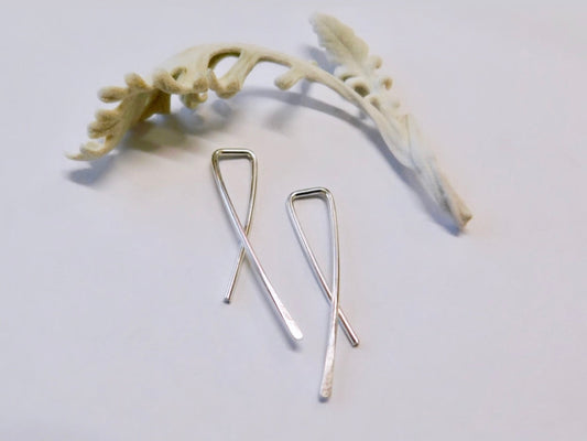 Sterling Silver Wishbone Hook Earrings  Long