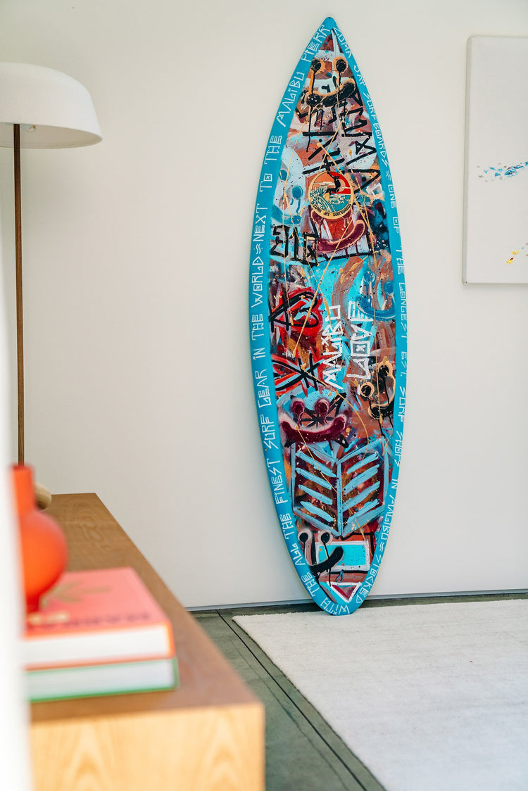 "Malibu Love" Teal Painted Surfboard