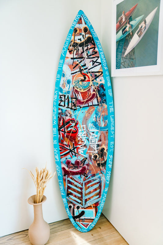 "Malibu Love" Teal Painted Surfboard
